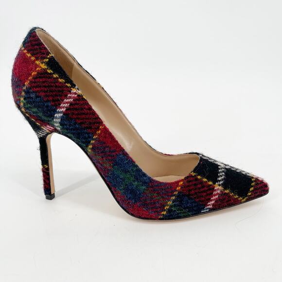 Manolo Blahnik Multicolor Check Tartan Wool BB Pointed Toe Stiletto Pumps IT 37 - Picture 3 of 12